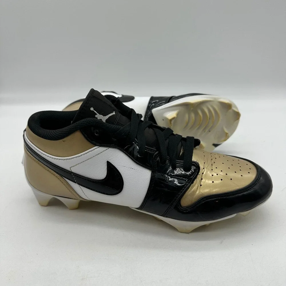 Nike FJ6245-701 Mens Size 9 Air Jordan 1 Low TD Patent Gold Toe Football Cleats